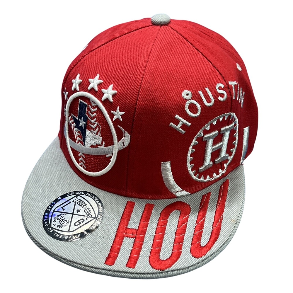 NWOT LEADER OF THE GAME Red/Gray CANVAS Houston Texas SNAP BACK Baseball Hat/Cap